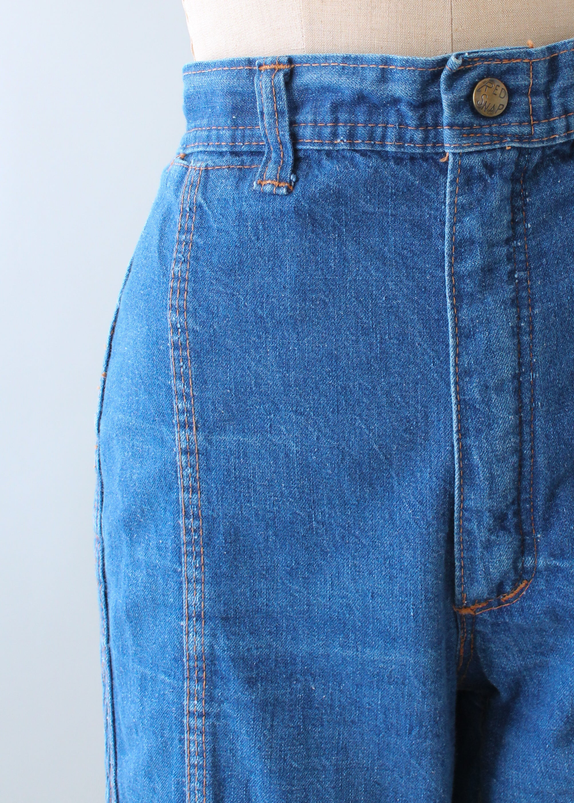 Vintage 1970s Red Snap Bell Bottom Jeans