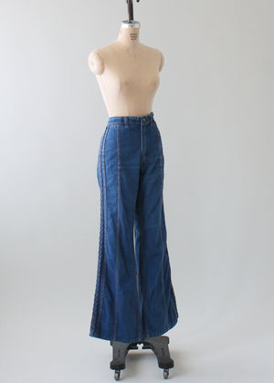 Vintage 1970s Red Snap Bell Bottom Jeans
