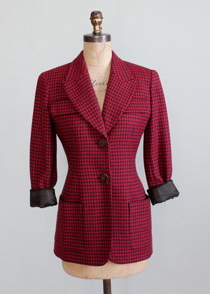 Vintage 1980s Christian Dior Raspberry Houndstooth Jacket