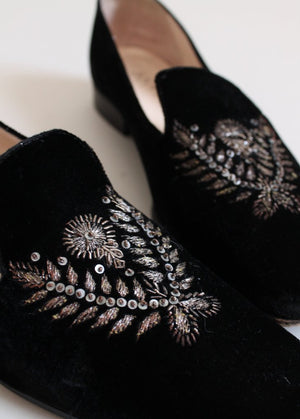 Vintage Embroidered Velvet Loafers