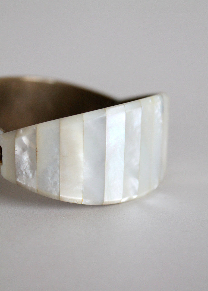 Vintage Mother of Pearl Hinged Bangle Bracelet