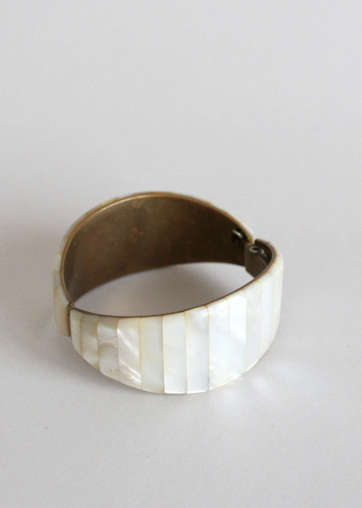 Vintage Mother of Pearl Hinged Bangle Bracelet
