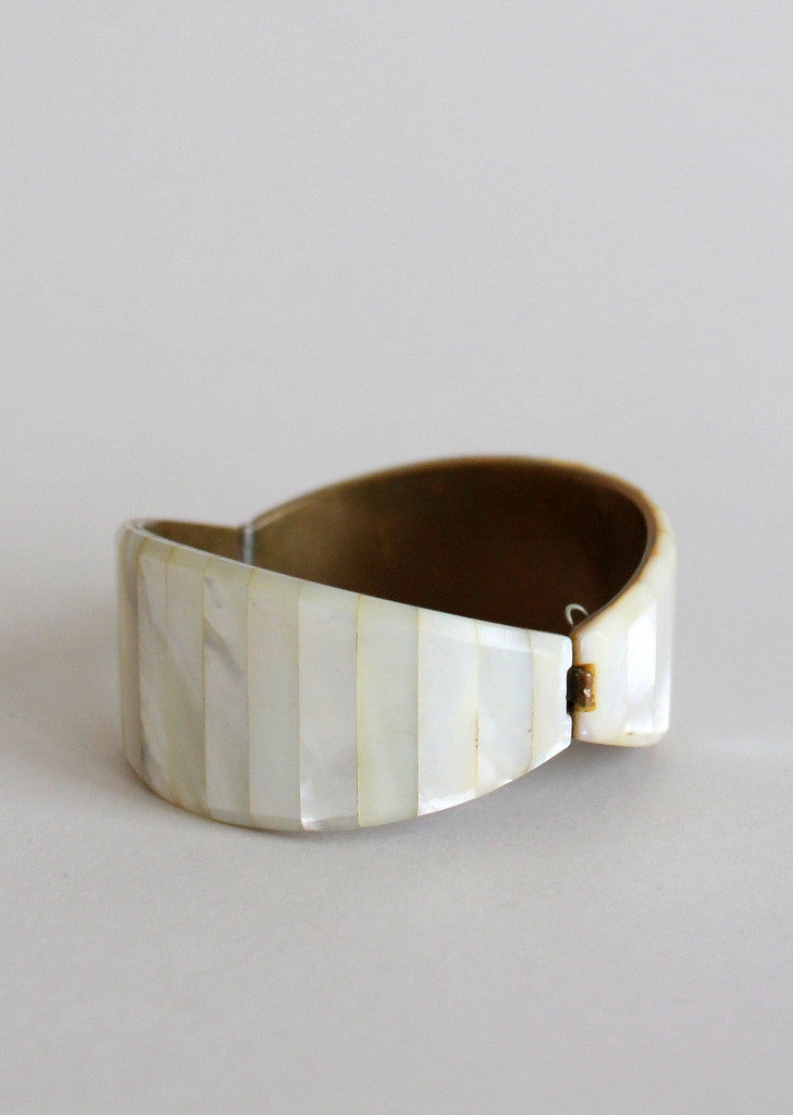 Vintage Mother of Pearl Hinged Bangle Bracelet