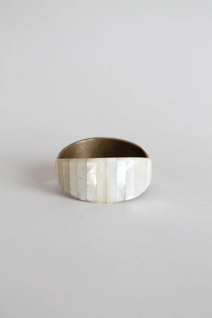 Vintage Mother of Pearl Hinged Bangle Bracelet