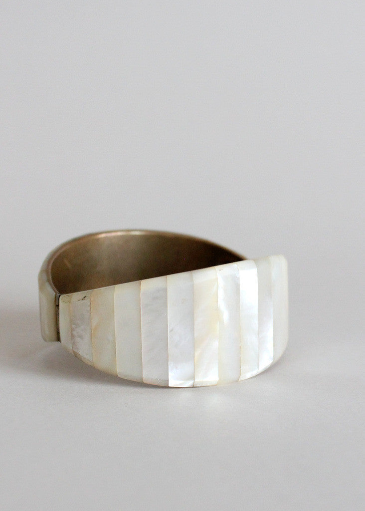 Vintage Mother of Pearl Hinged Bangle Bracelet