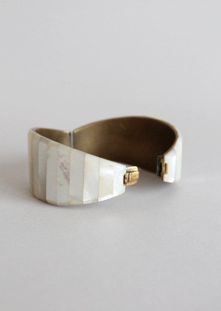 Vintage Mother of Pearl Hinged Bangle Bracelet