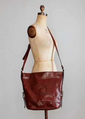Vintage Italian Brown Leather Tote Purse