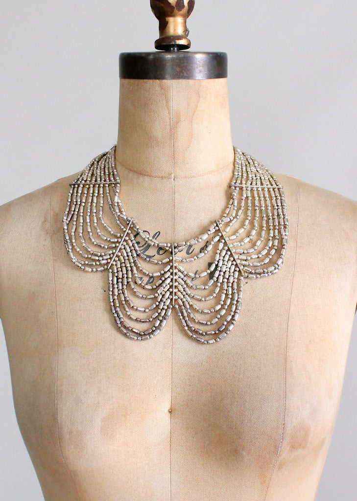Vintage Silver Beaded Tribal Statement Necklace Raleigh Vintage