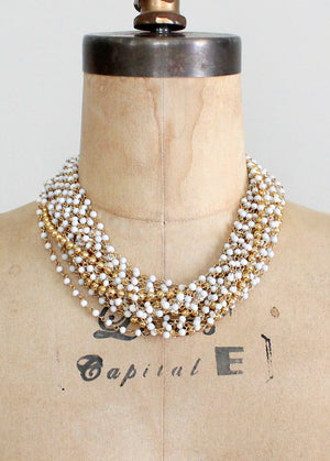 Vintage gold and white beaded necklace
