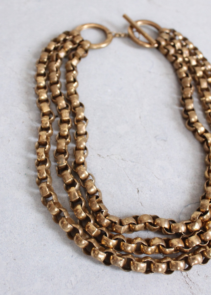 Vintage Early 1950s Chunky Brass Link Multistrand Necklace
