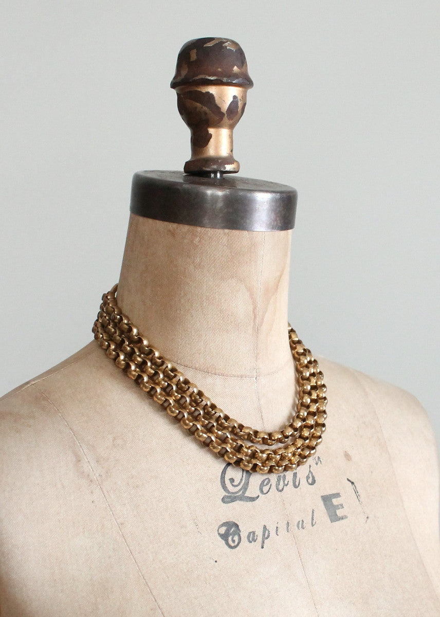 Vintage Early 1950s Chunky Brass Link Multistrand Necklace