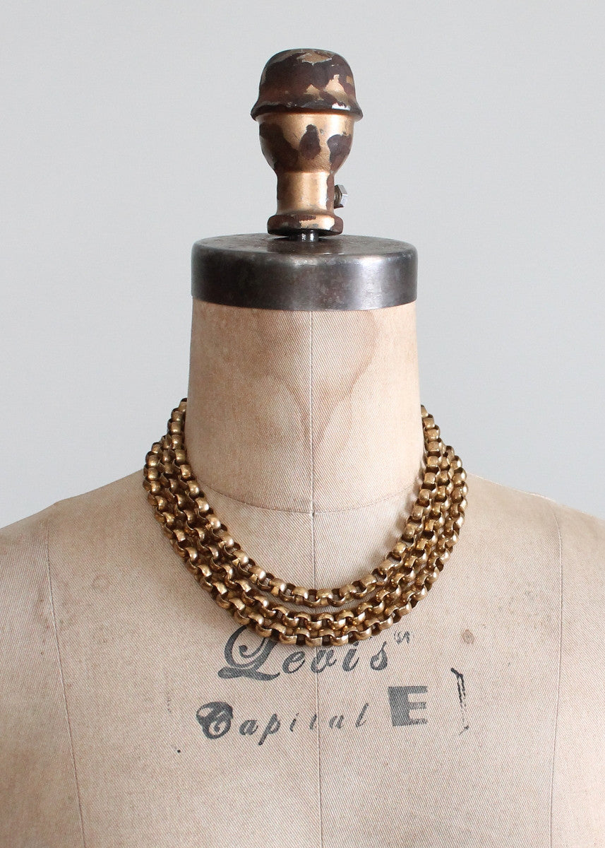 Vintage Early 1950s Chunky Brass Link Multistrand Necklace