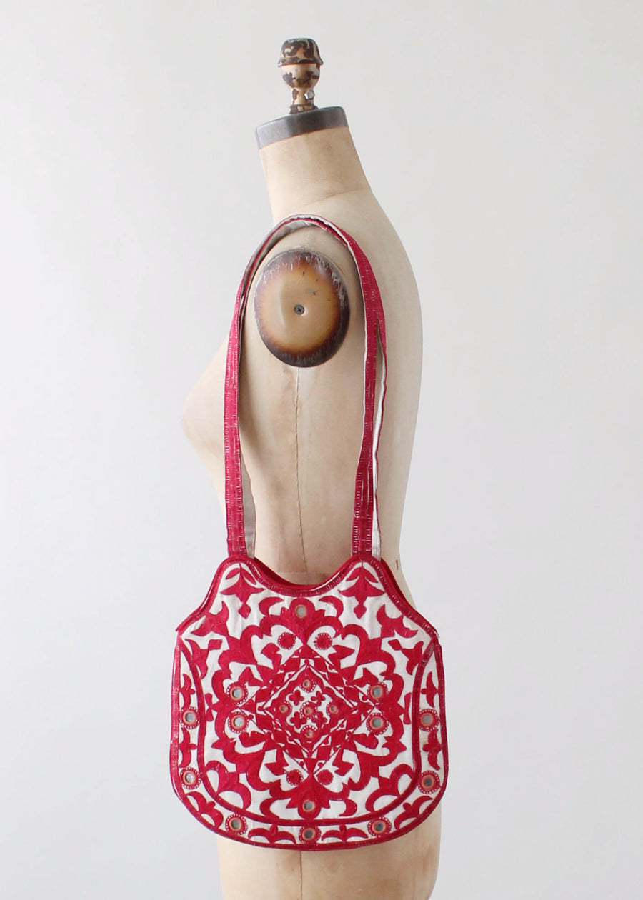 Vintage Indian Embroidered Purse with Mirrors