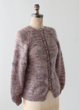Vintage Hand Knit Muted Colors Mohair Cardigan
