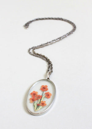 Vintage 1970s Pressed Flower Pendant Necklace