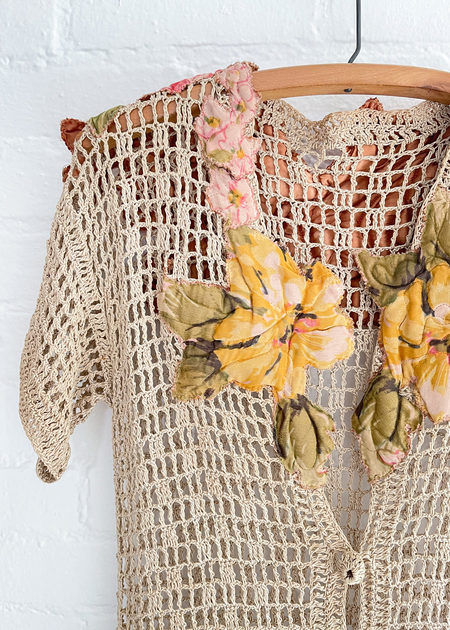 Vintage Crochet Cardigan with Bold Flowers