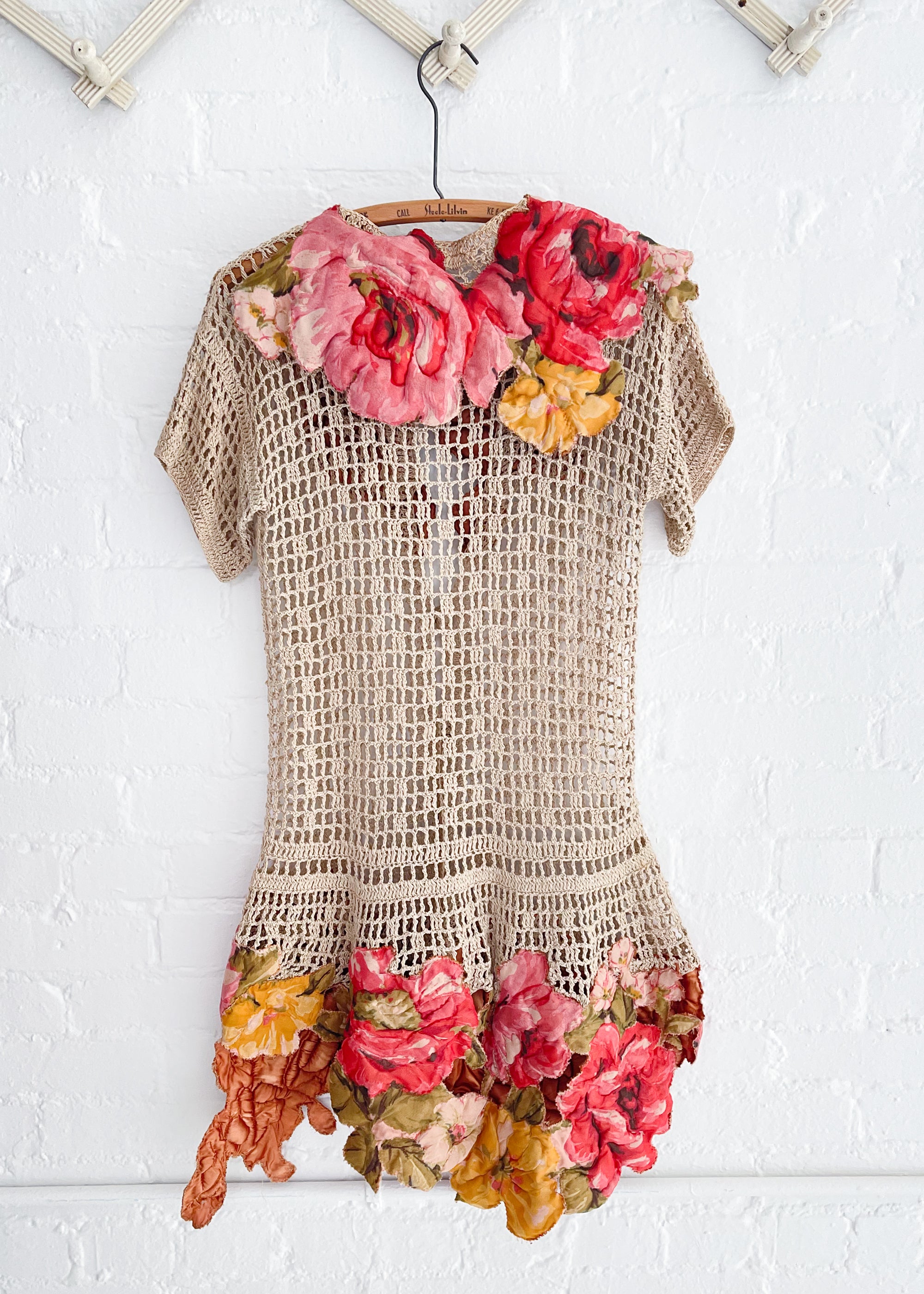 Vintage Crochet Cardigan with Bold Flowers