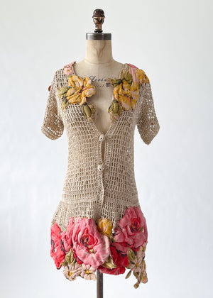 Vintage Crochet Cardigan with Bold Flowers