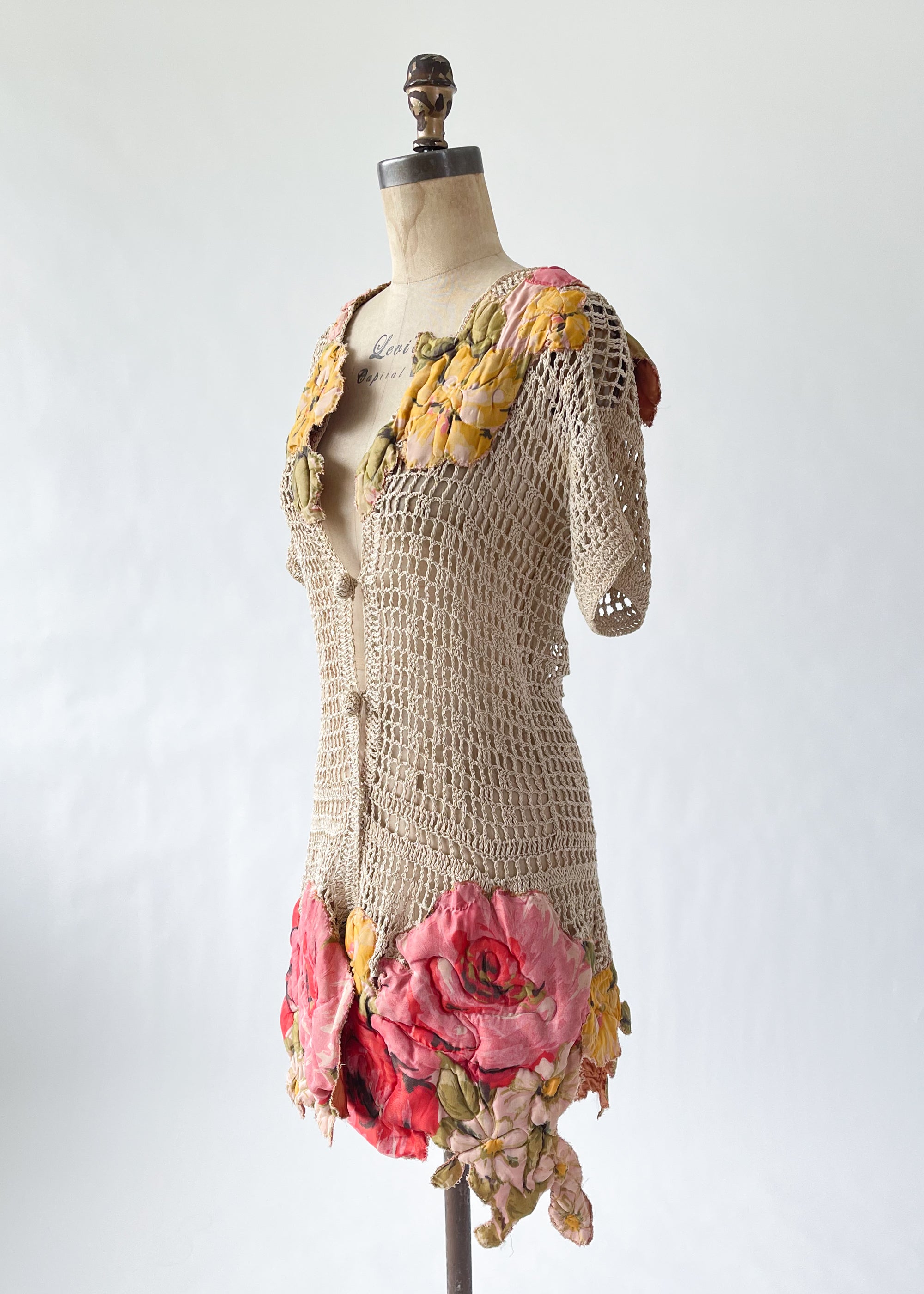 Vintage Crochet Cardigan with Bold Flowers