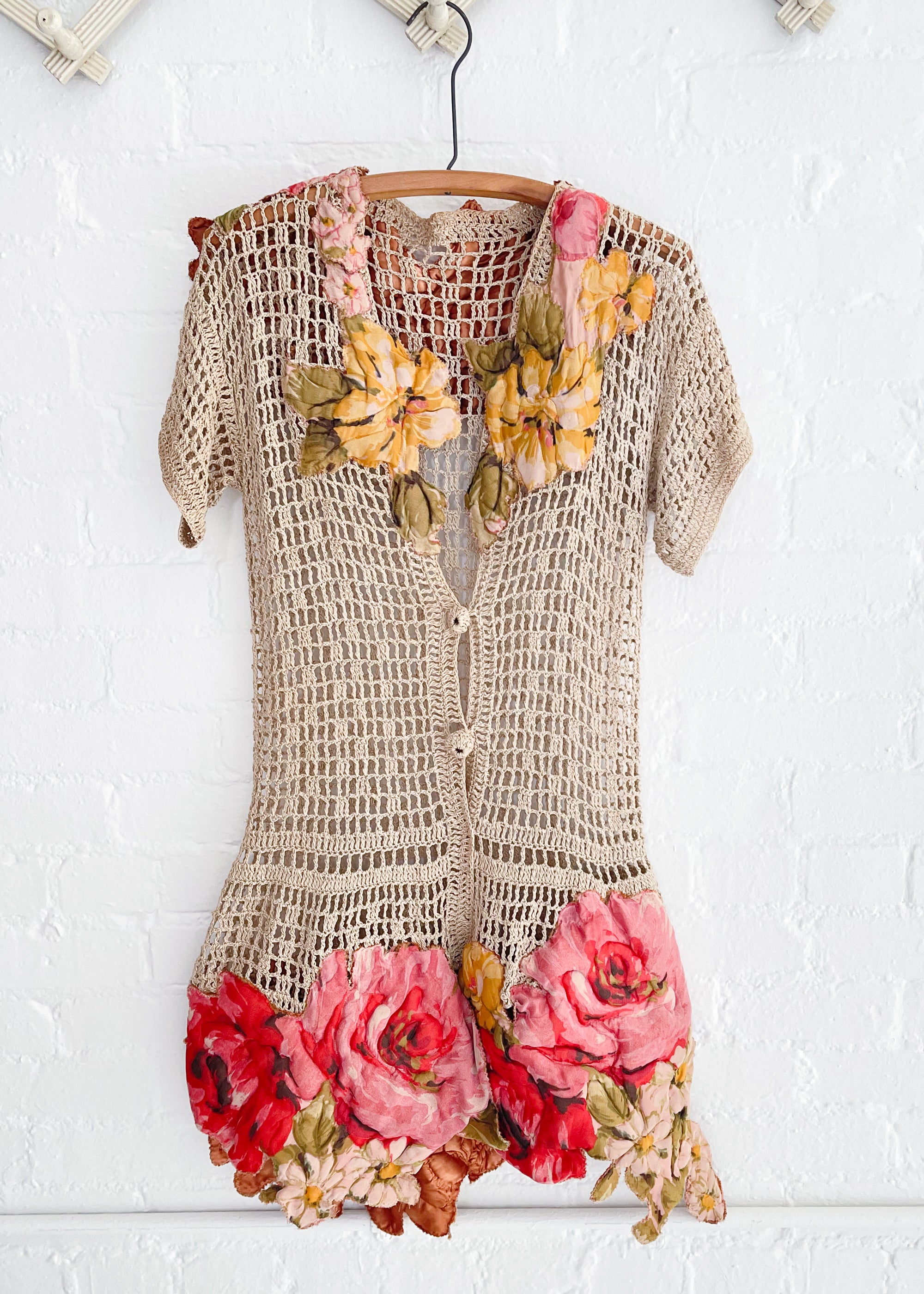 Vintage Crochet Cardigan with Bold Flowers