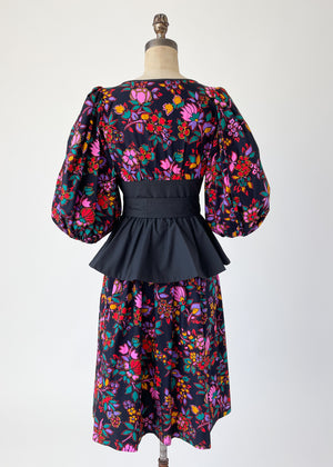 Vintage Early 1980s YSL Cotton Peplum Dress
