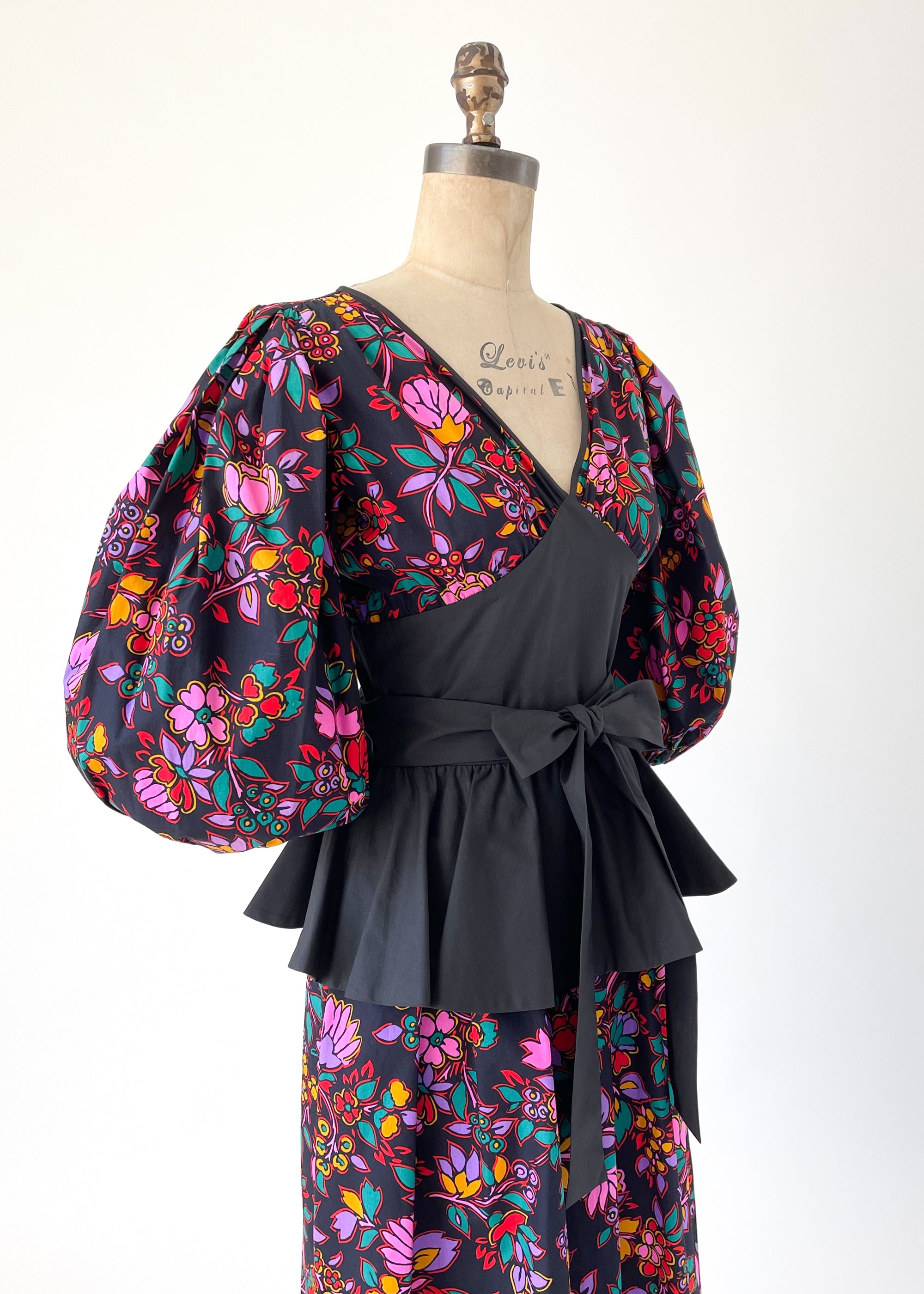 Vintage Early 1980s YSL Cotton Peplum Dress