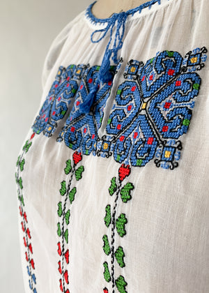 Vintage 1970s Yugoslavian Embroidered Cotton Top