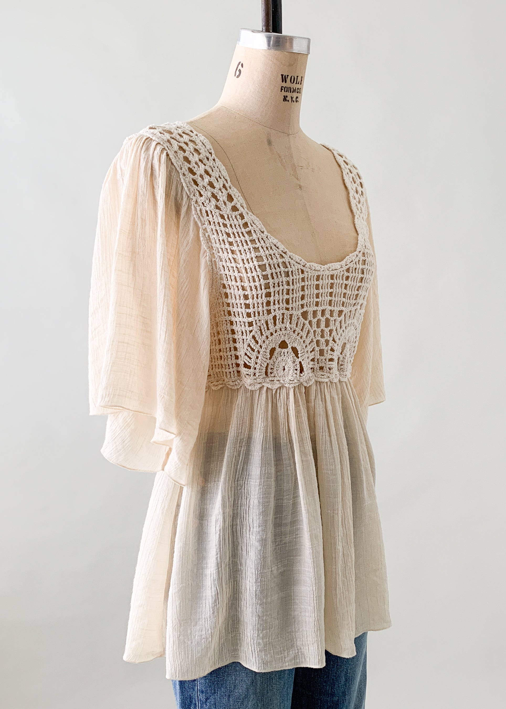 Vintage 1970s Gauze and Knit Top