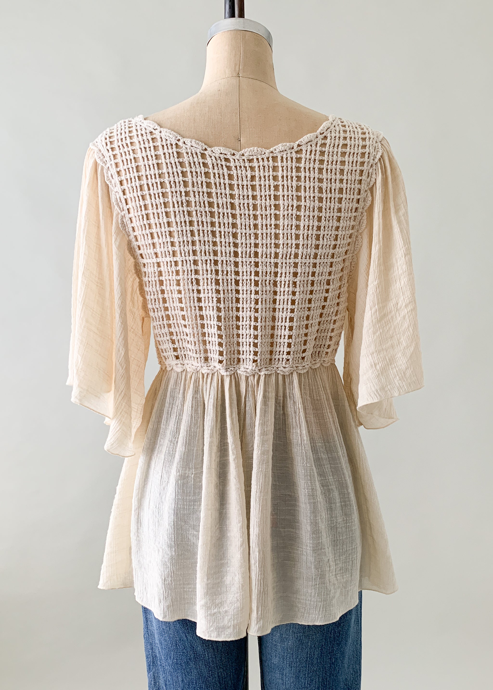 Vintage 1970s Gauze and Knit Top