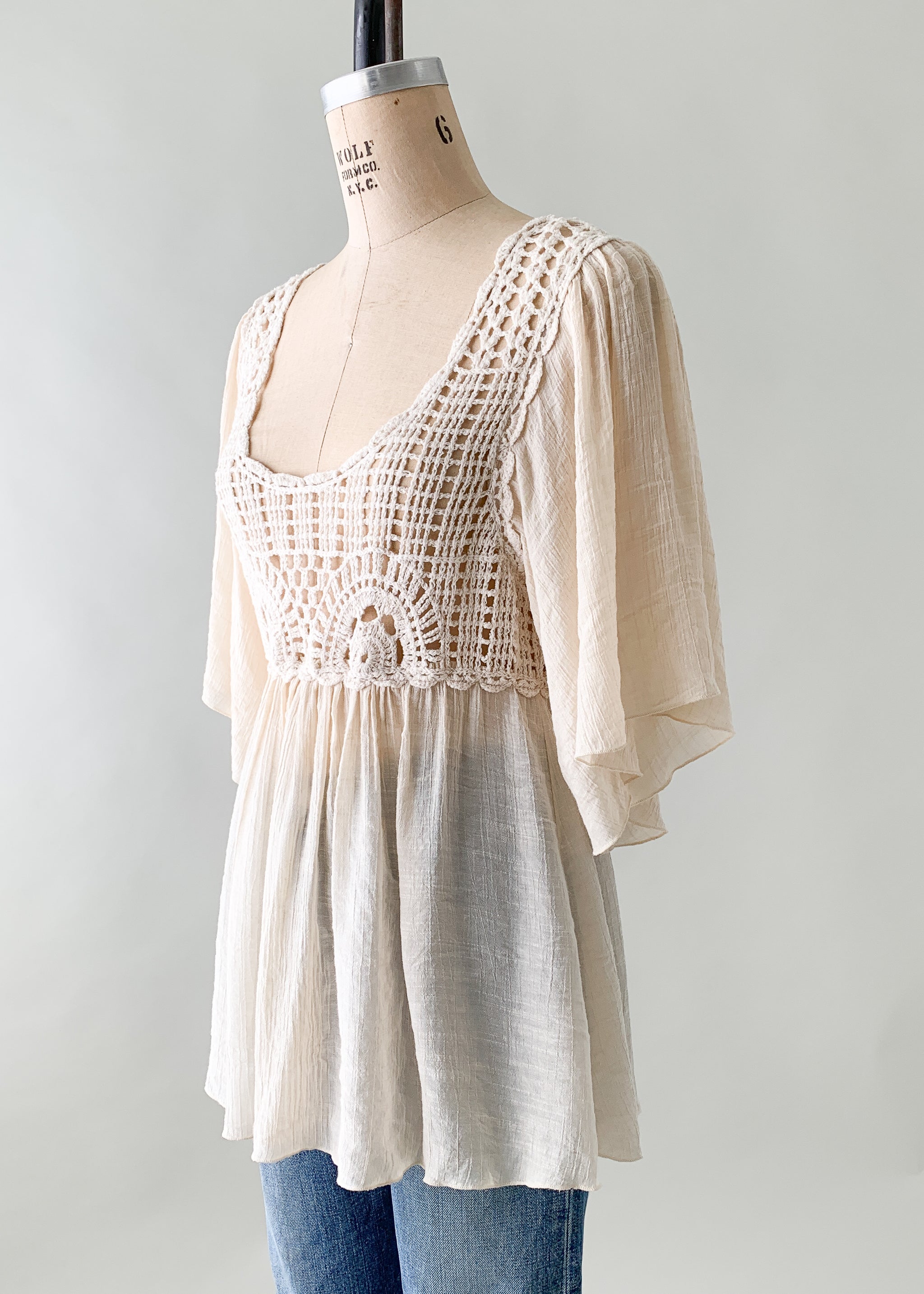 Vintage 1970s Gauze and Knit Top