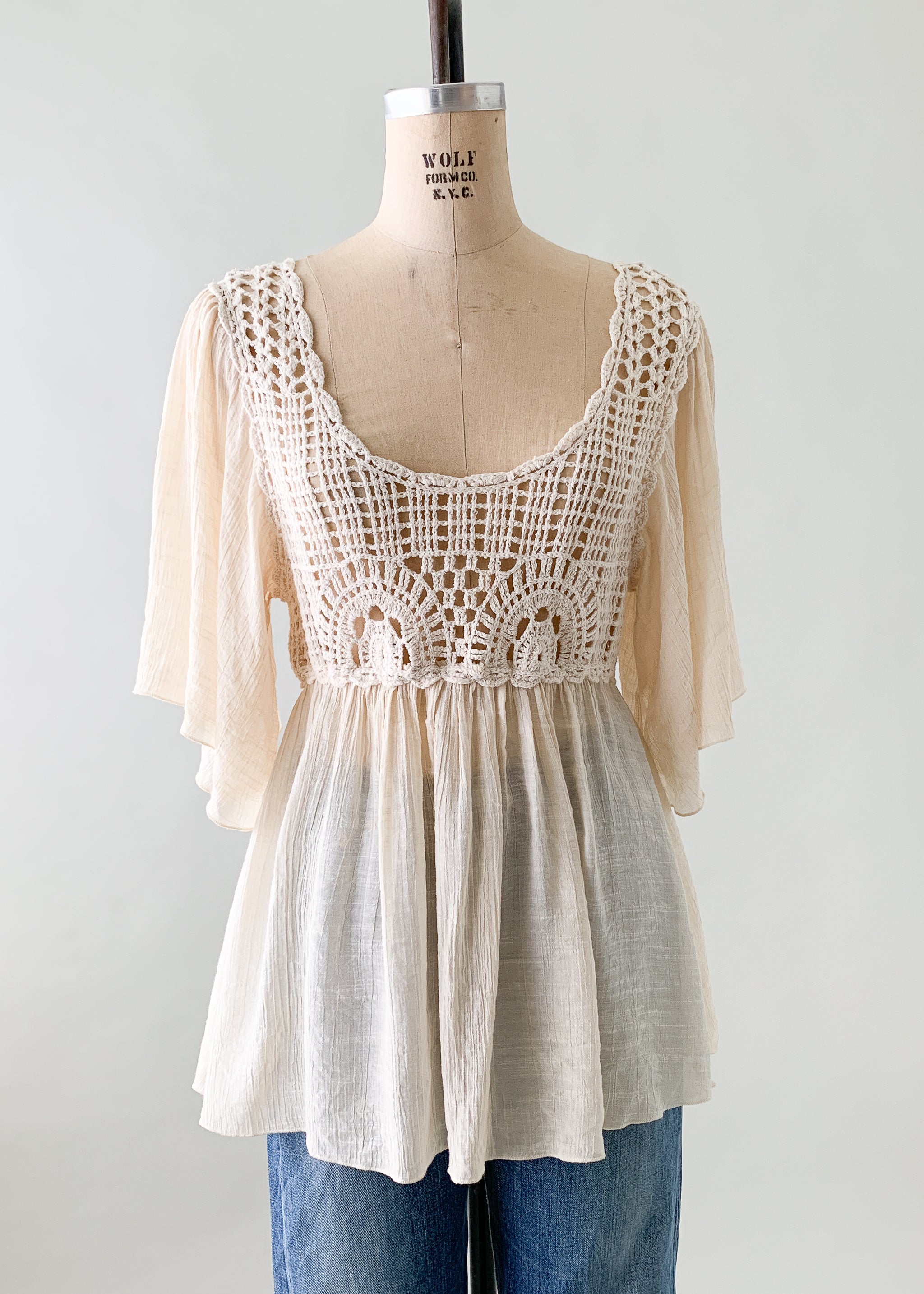 Vintage 1970s Gauze and Knit Top