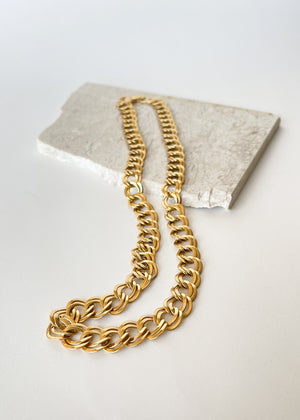 Vintage Gold Parallel Curb Chain Necklace