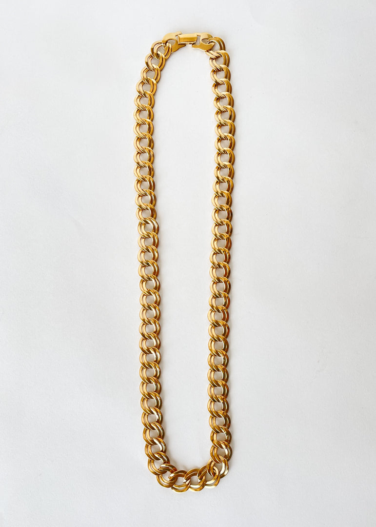 Vintage Gold Parallel Curb Chain Necklace