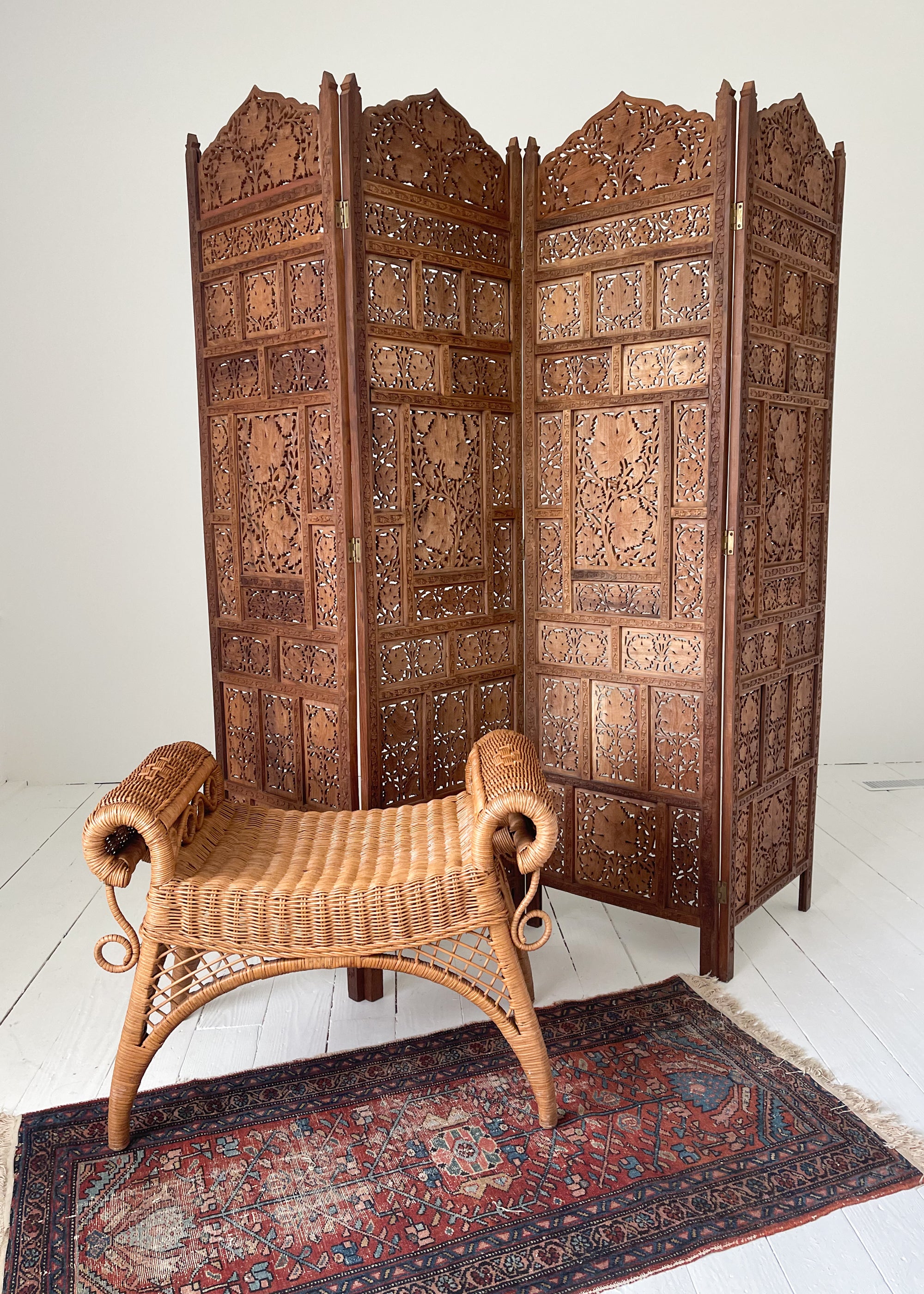 Vintage Hand-Carved Teak Screen