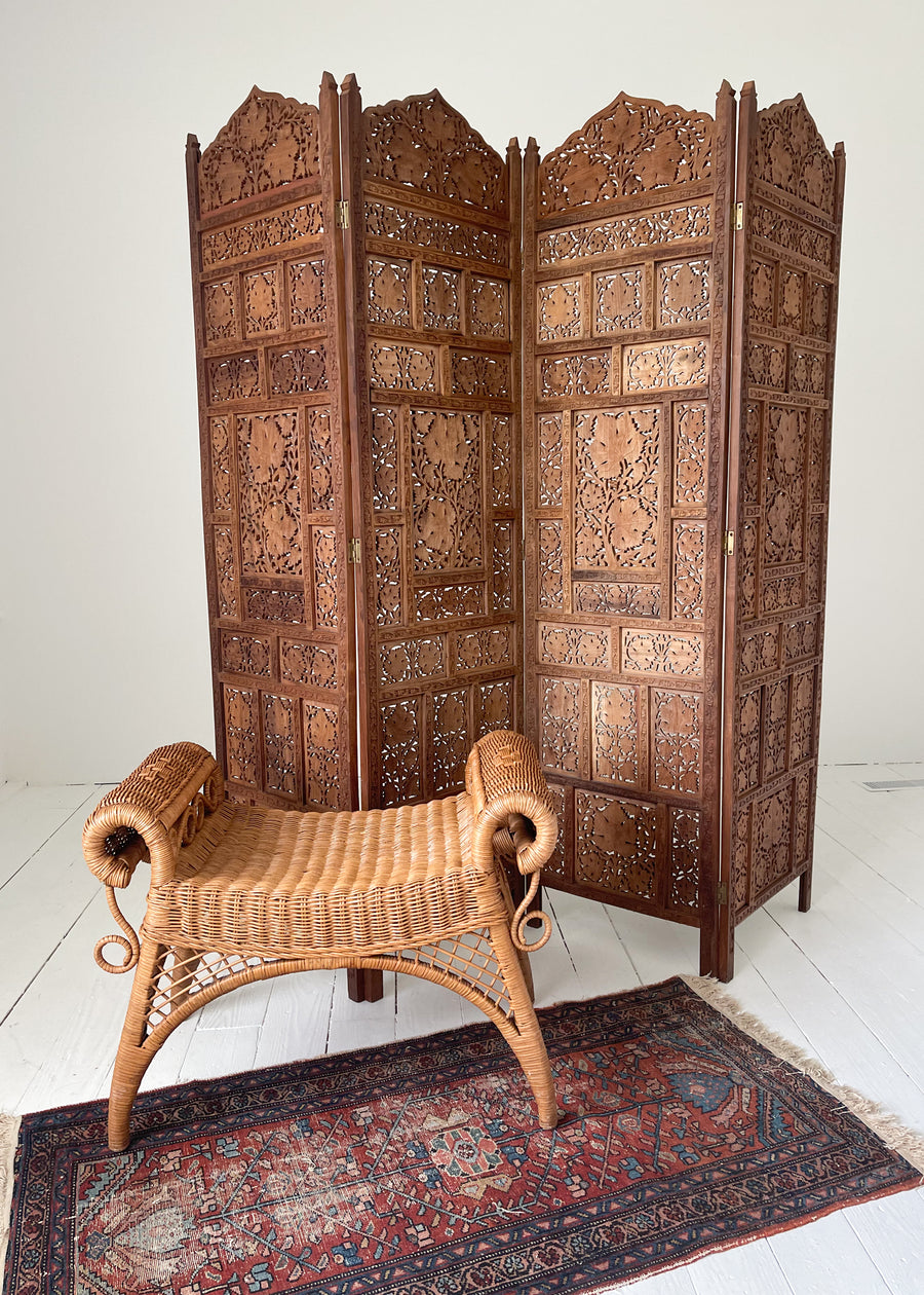 Vintage Hand-Carved Teak Screen
