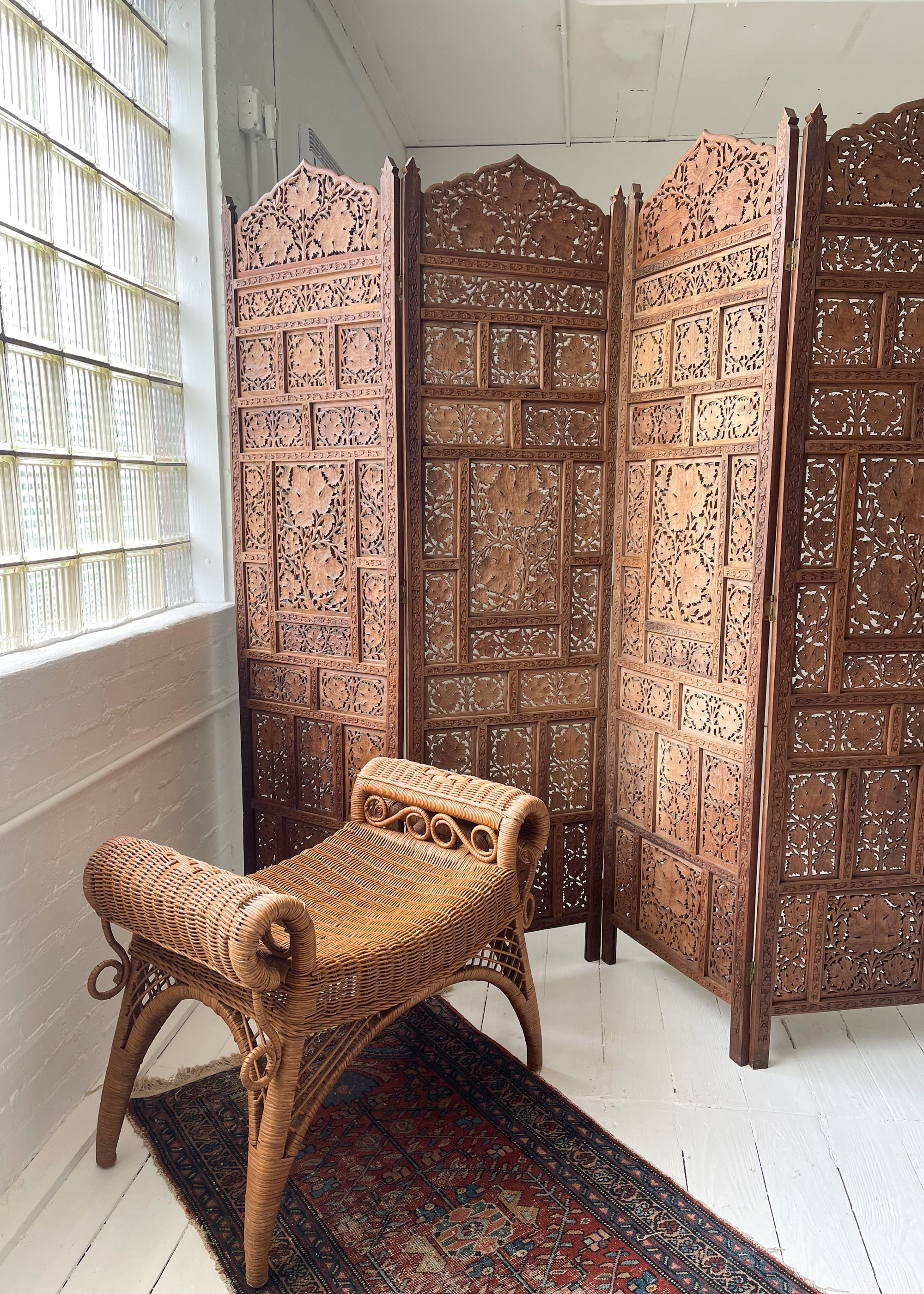 Vintage Hand-Carved Teak Screen