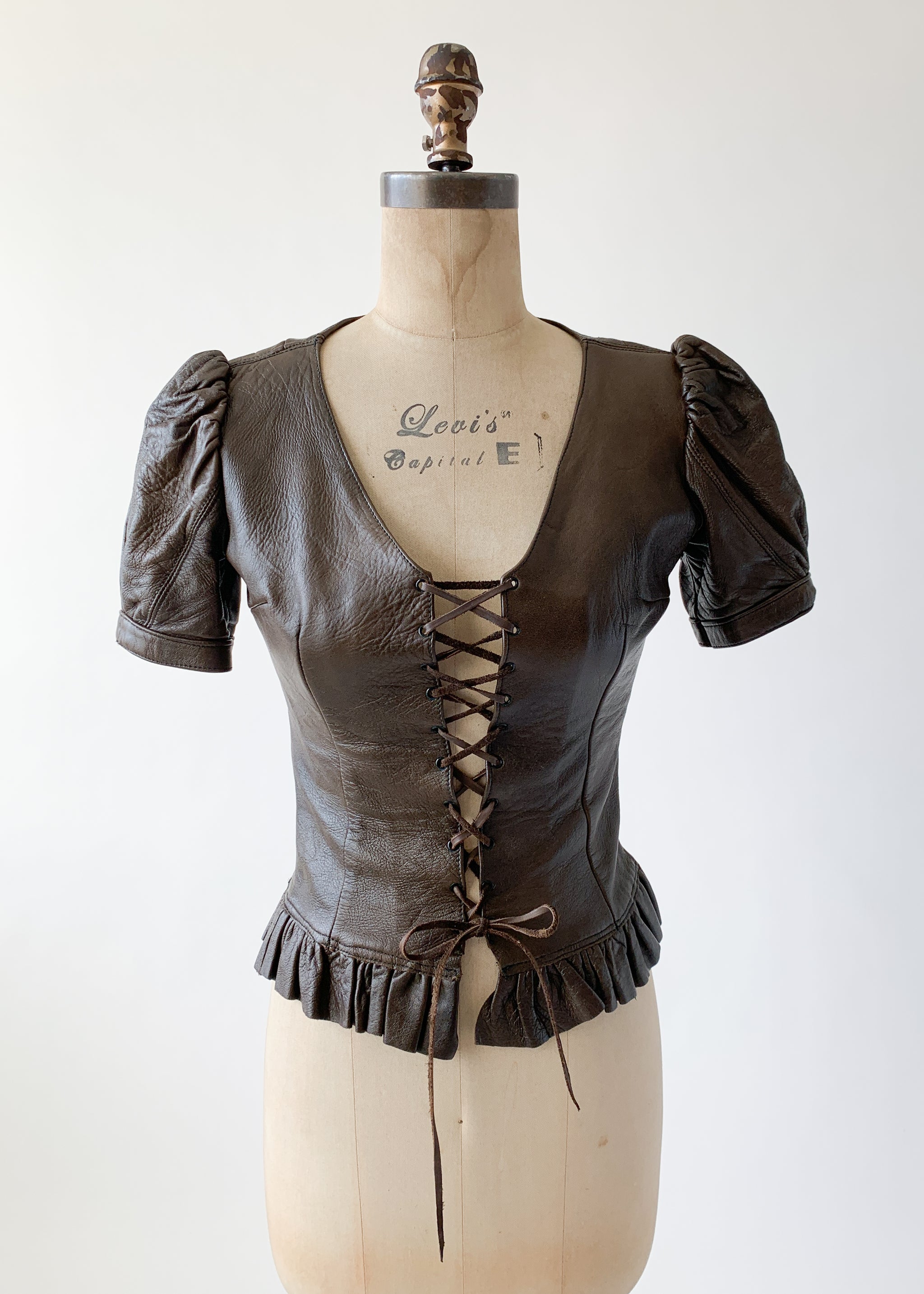 Vintage Leather Lace Up Top