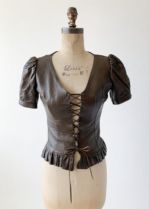 Vintage Leather Lace Up Top
