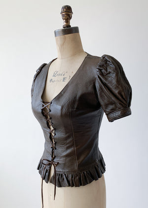 Vintage Leather Lace Up Top