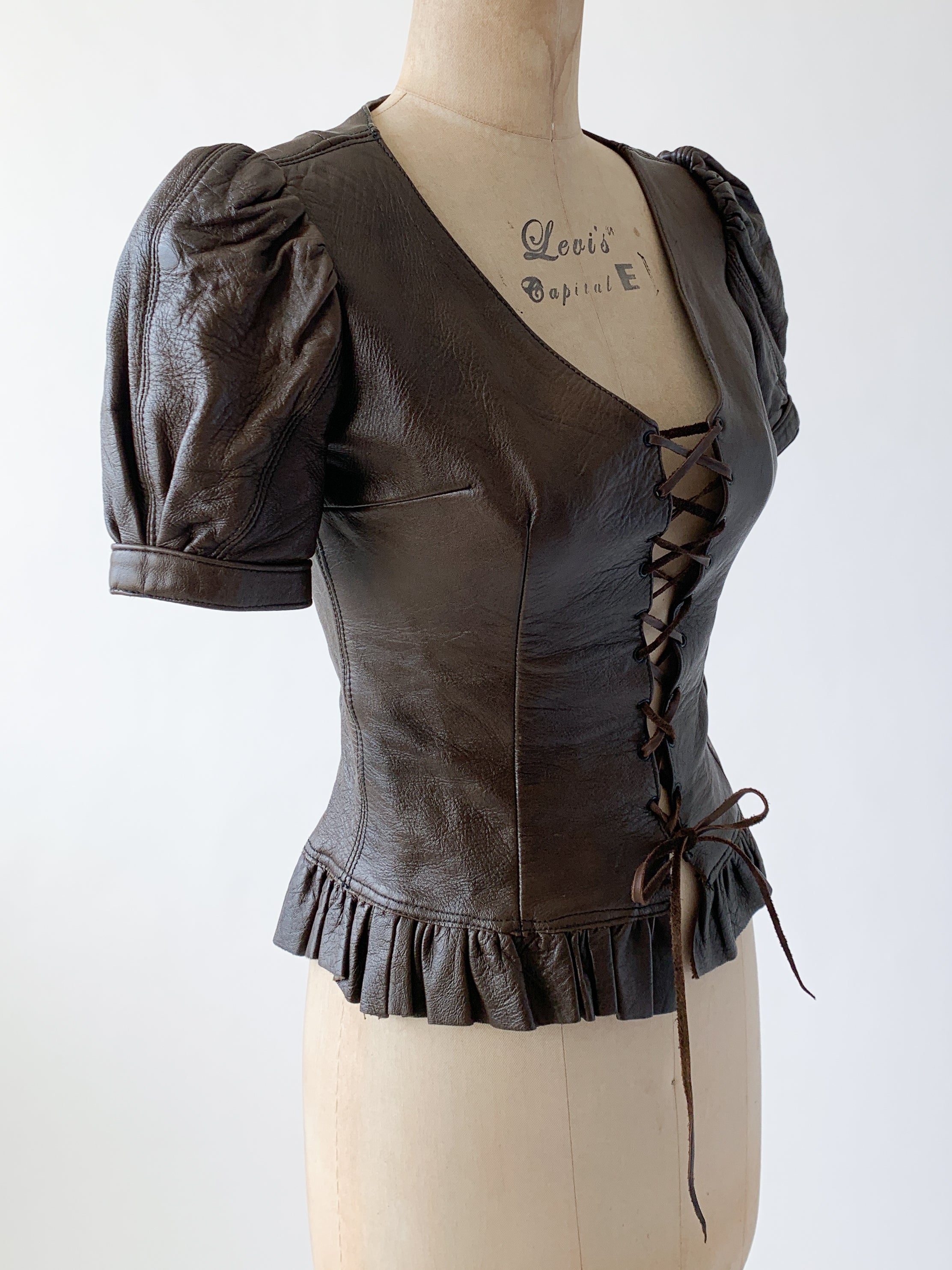 Vintage Leather Lace Up Top