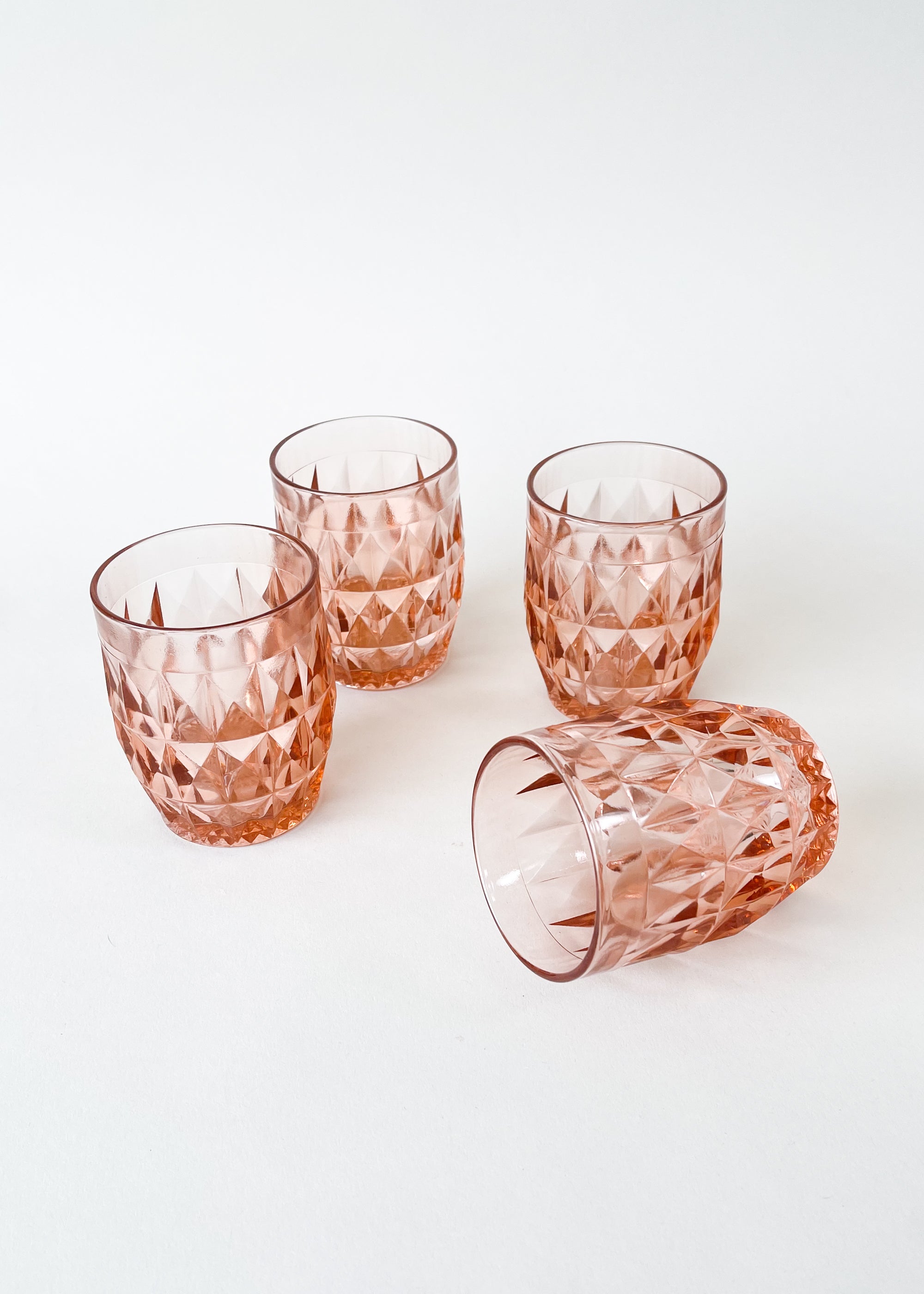 Symphony swirl optic pattern drinking glasses set of 8, vintage Wheaton  rose pink glass tumblers