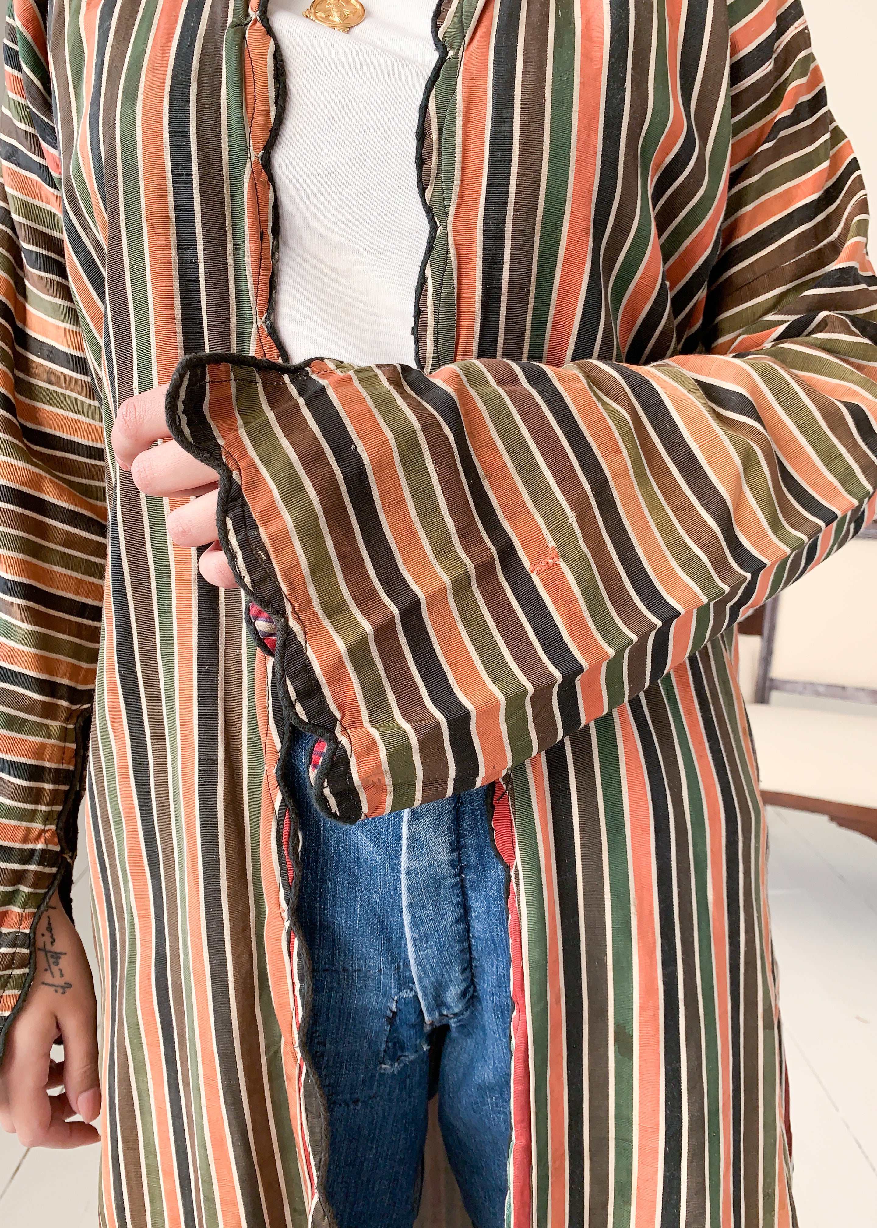 Vintage Turkmen Striped Duster Jacket