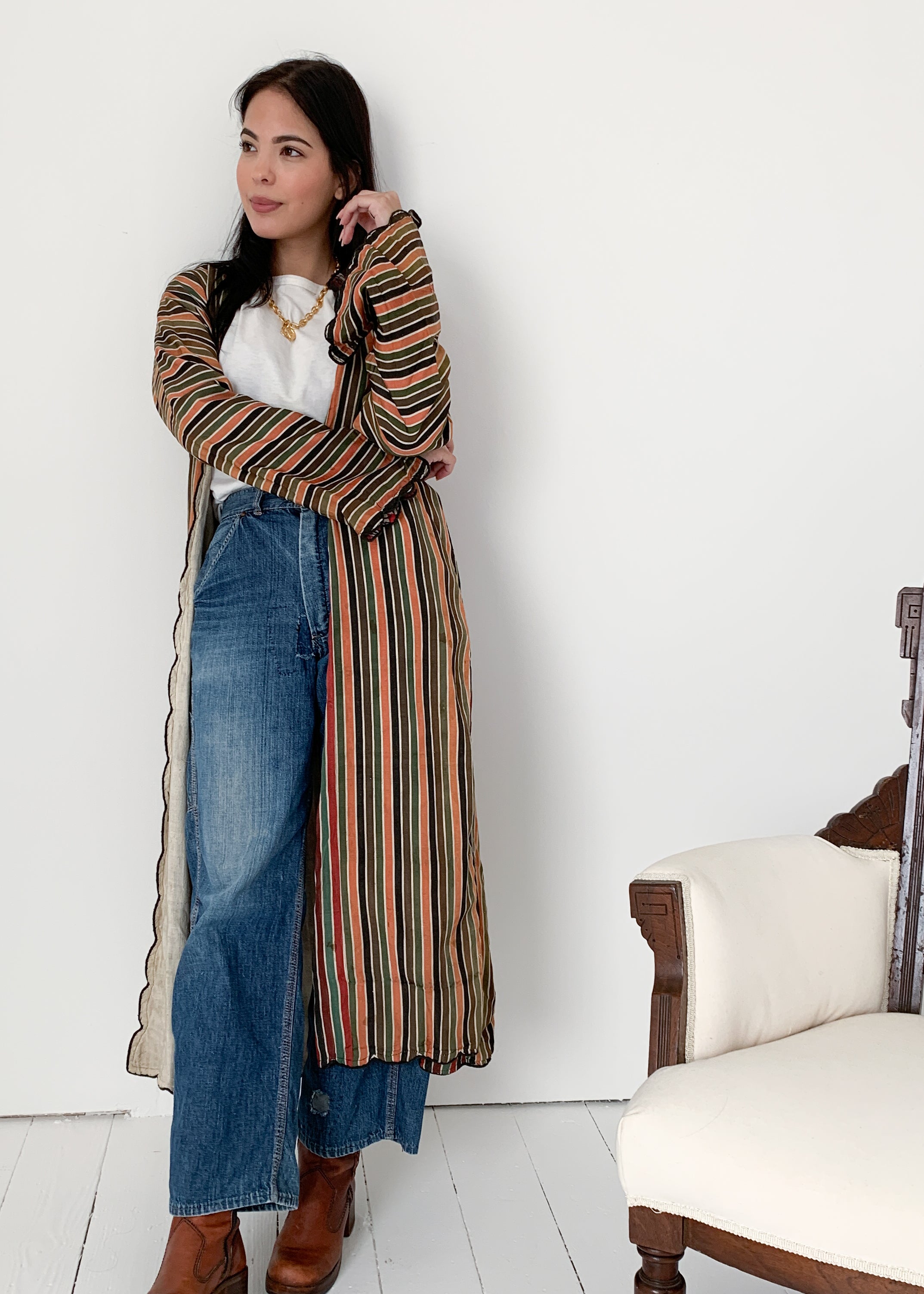 Vintage Turkmen Striped Duster Jacket
