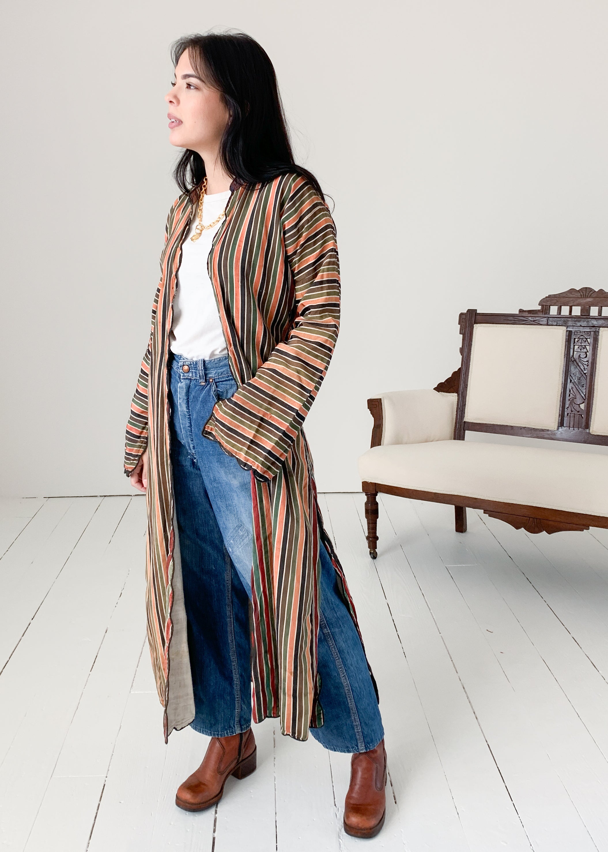 Vintage Turkmen Striped Duster Jacket