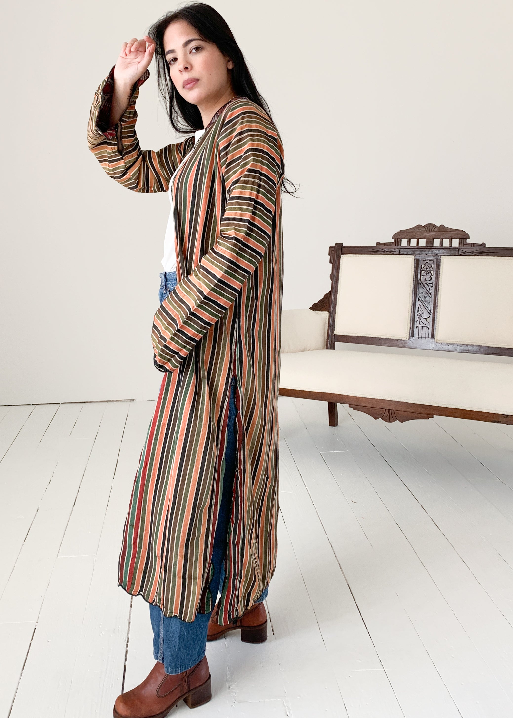 Vintage Turkmen Striped Duster Jacket
