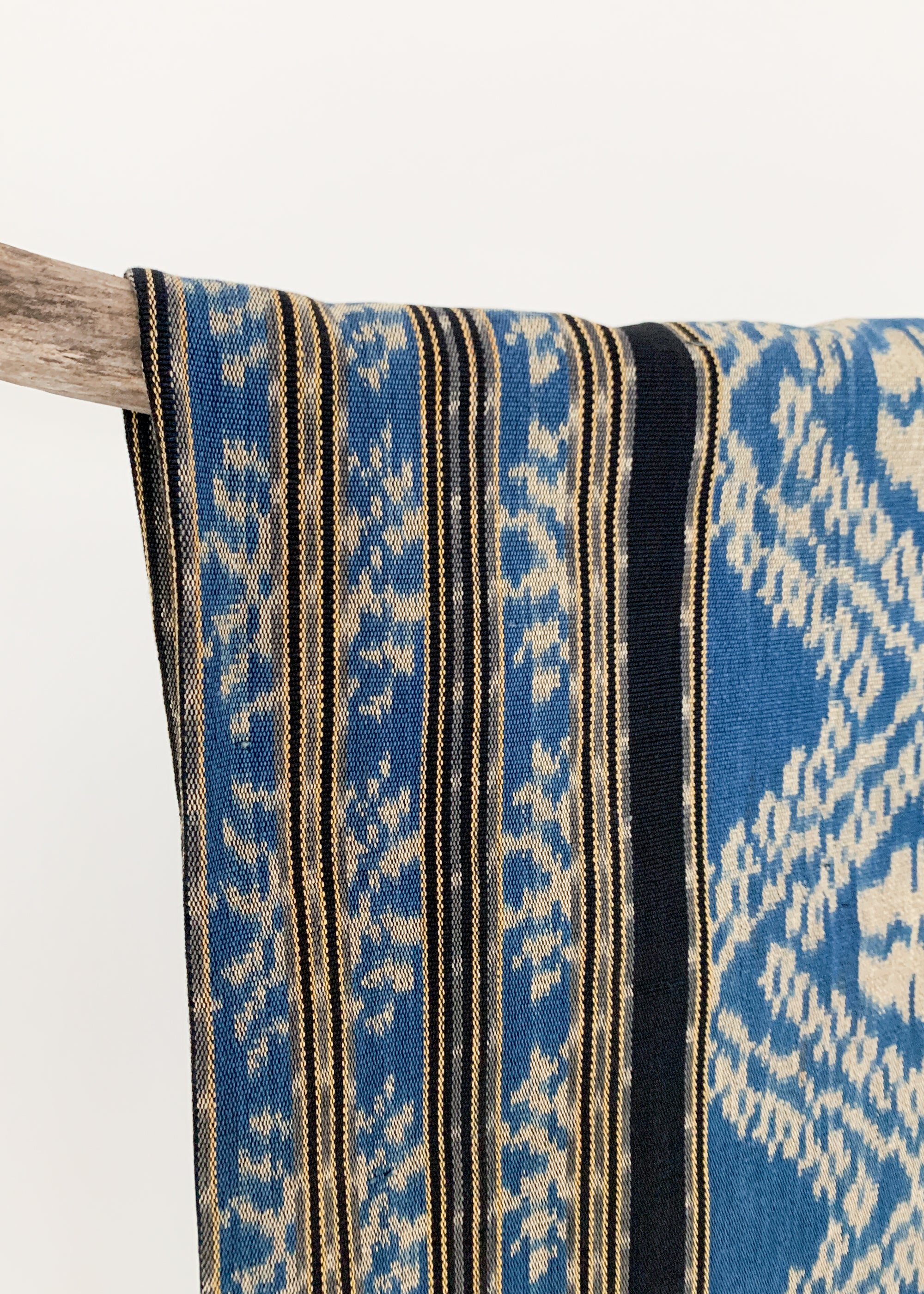 Vintage Blue Woven Ikat Bed Cover