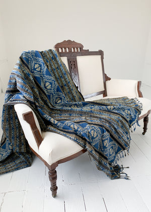 Vintage Blue Woven Ikat Bed Cover