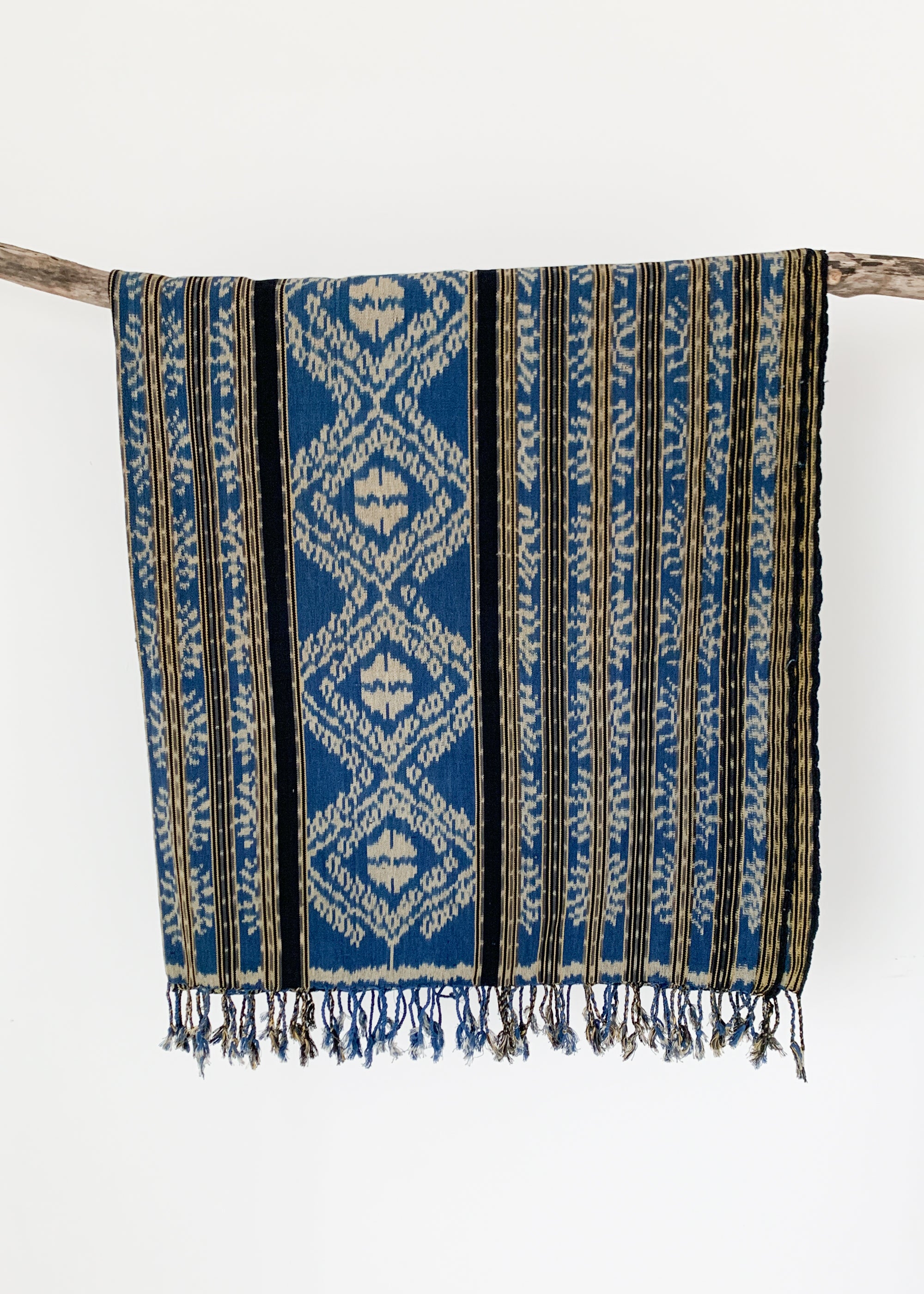 Vintage Blue Woven Ikat Bed Cover