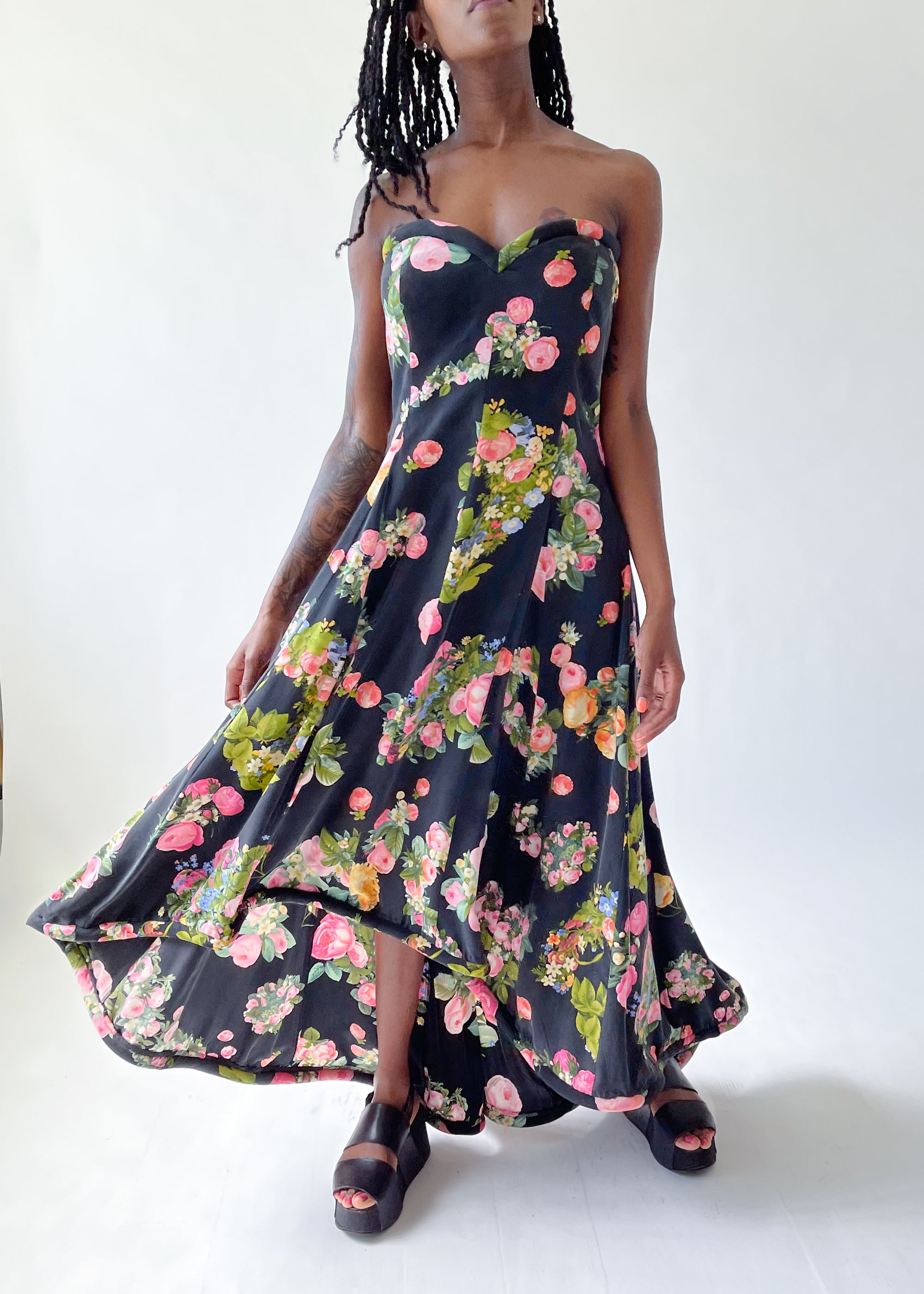 Vintage 1980s Krizia Silk Strapless Dress and Shawl