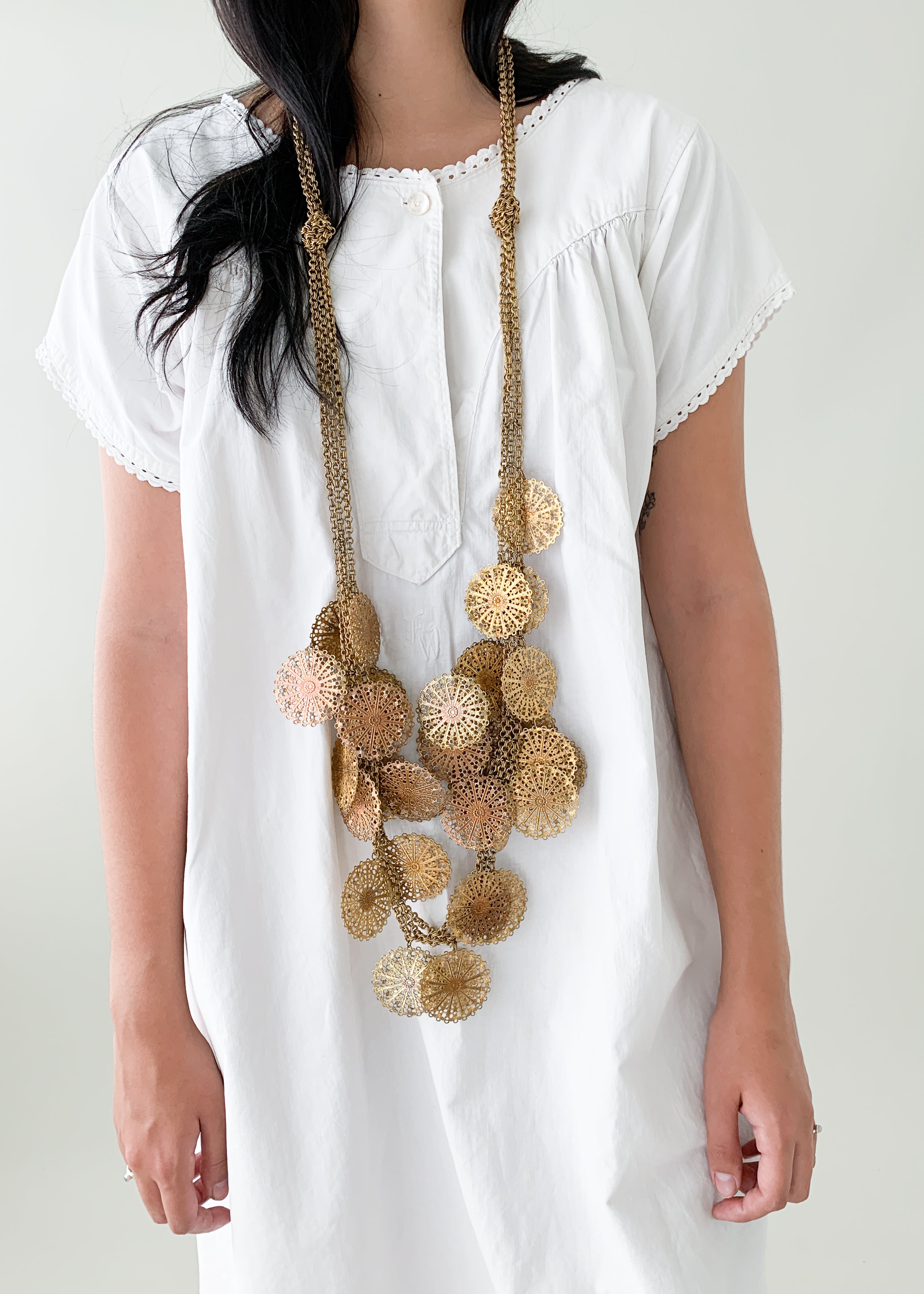 Vintage Brass Dangles Statement Necklace